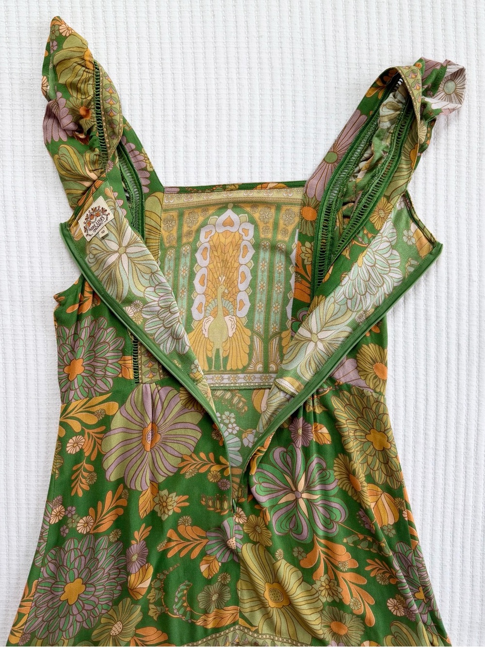 Nine Lives Bazaar Nirvana Collection Peacock & Floral Print Midi Dress - Picture 10 of 10